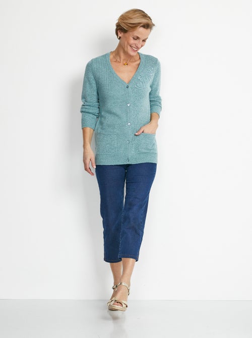 Cárdigan con cuello en V y botones bordados con strass - Afibel - Kiabi