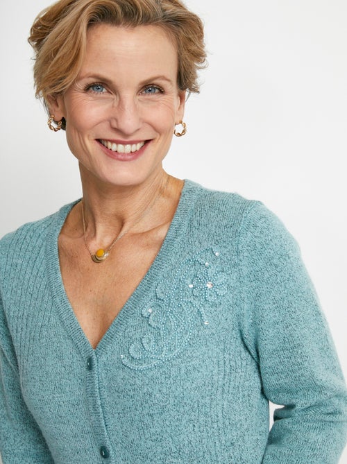 Cárdigan con cuello en V y botones bordados con strass - Afibel - Kiabi