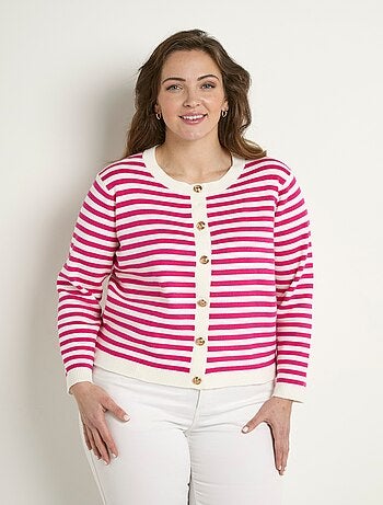Cárdigan corto a rayas con cuello redondo y botones - Afibel