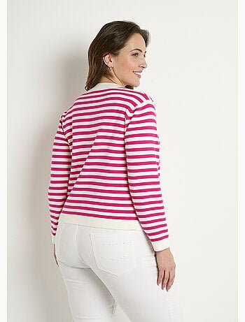 Cárdigan corto a rayas con cuello redondo y botones - Afibel