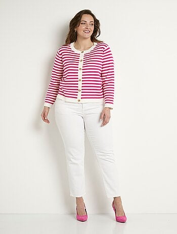 Cárdigan corto a rayas con cuello redondo y botones - Afibel