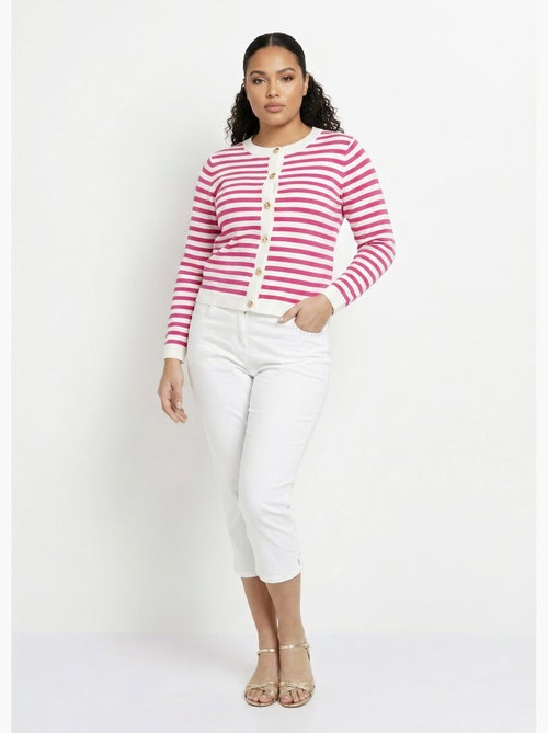 Cárdigan corto a rayas con cuello redondo y botones - Afibel - Kiabi