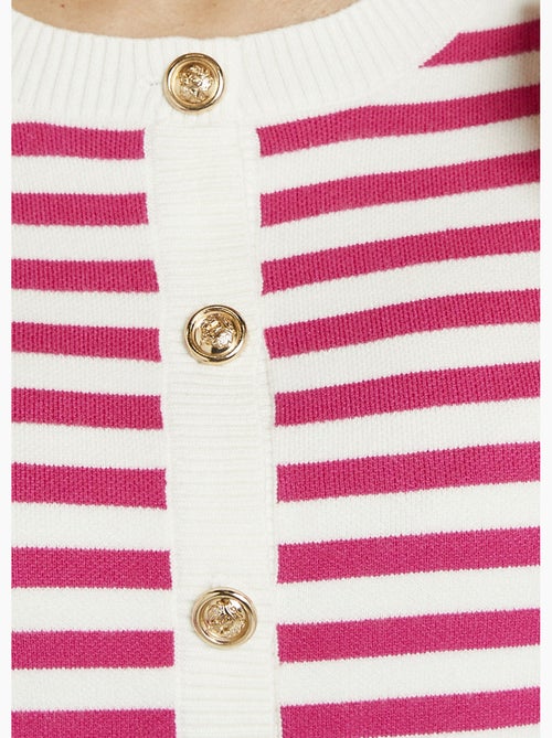 Cárdigan corto a rayas con cuello redondo y botones - Afibel - Kiabi