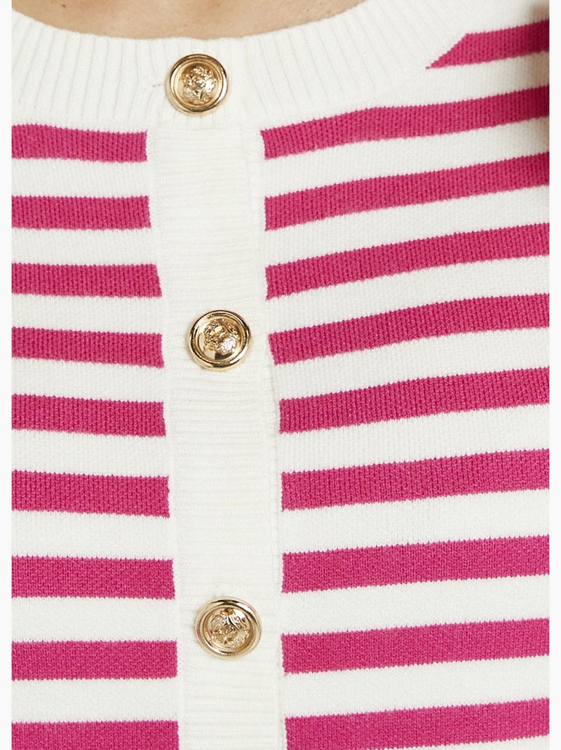 Cárdigan corto a rayas con cuello redondo y botones - Afibel Rosa fucsia - Kiabi