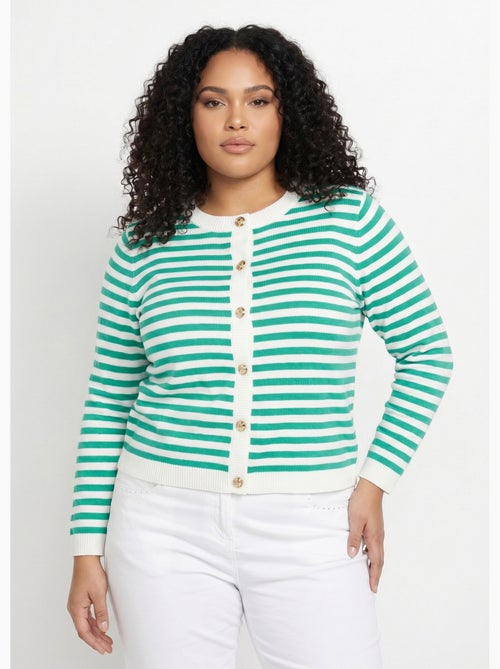 Cárdigan corto a rayas con cuello redondo y botones - Afibel - Kiabi