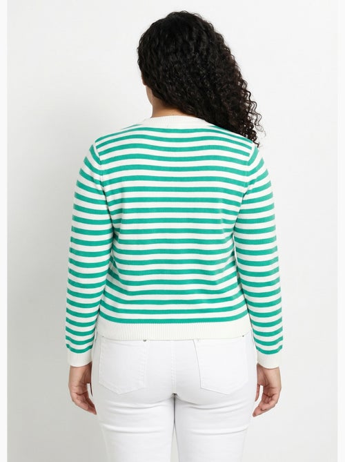 Cárdigan corto a rayas con cuello redondo y botones - Afibel - Kiabi
