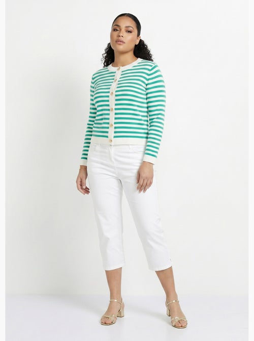Cárdigan corto a rayas con cuello redondo y botones - Afibel - Kiabi