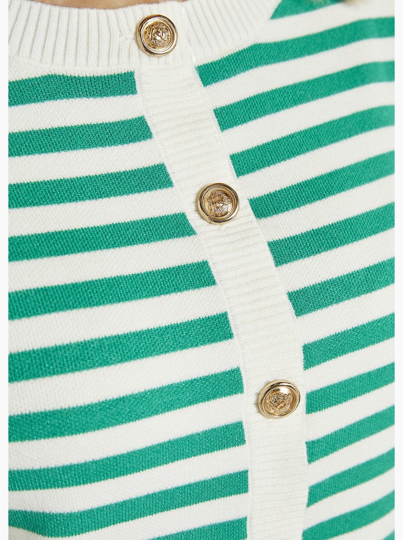 Cárdigan corto a rayas con cuello redondo y botones - Afibel Verde - Kiabi