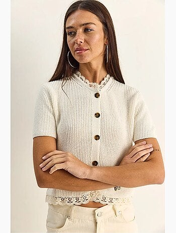 Cárdigan corto acanalado con botones lucci
