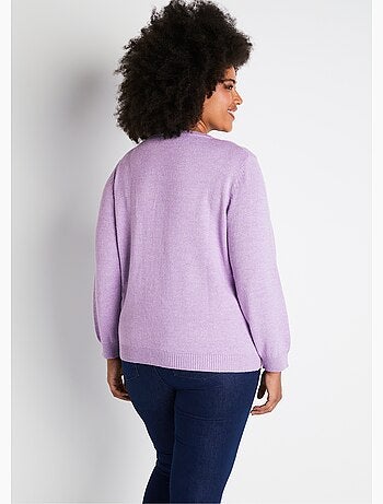 Cárdigan liso suave con cuello de pico, cierre corto de botones y bordado - Afibel