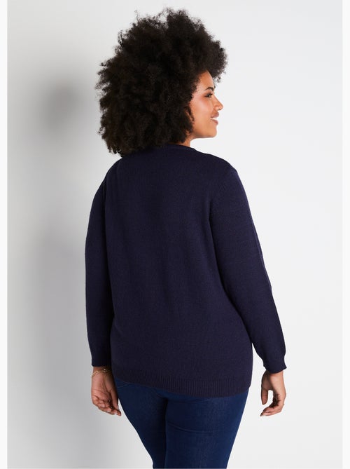 Cárdigan corto bordado, abotonado, con cuello de pico liso suave - Kiabi