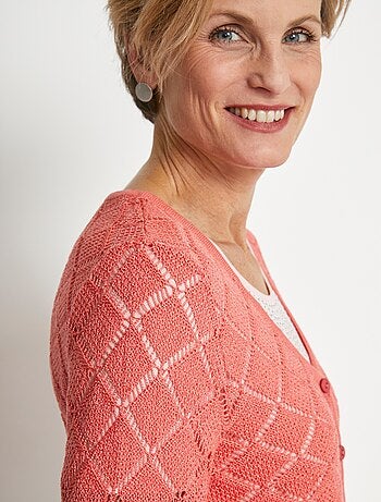 Cárdigan corto, calado y abotonado con cuello en V - Afibel