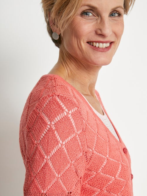 Cárdigan corto, calado y abotonado con cuello en V - Afibel - Kiabi