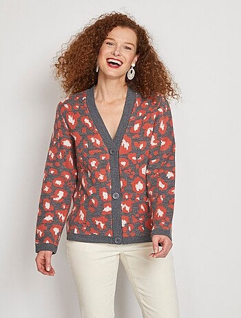 Cárdigan corto con botones en jacquard de leopardo - Afibel