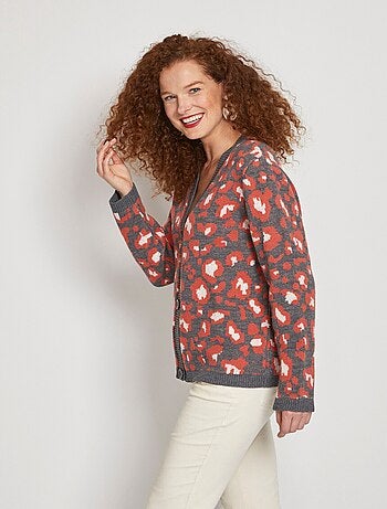Cárdigan corto con botones en jacquard de leopardo - Afibel