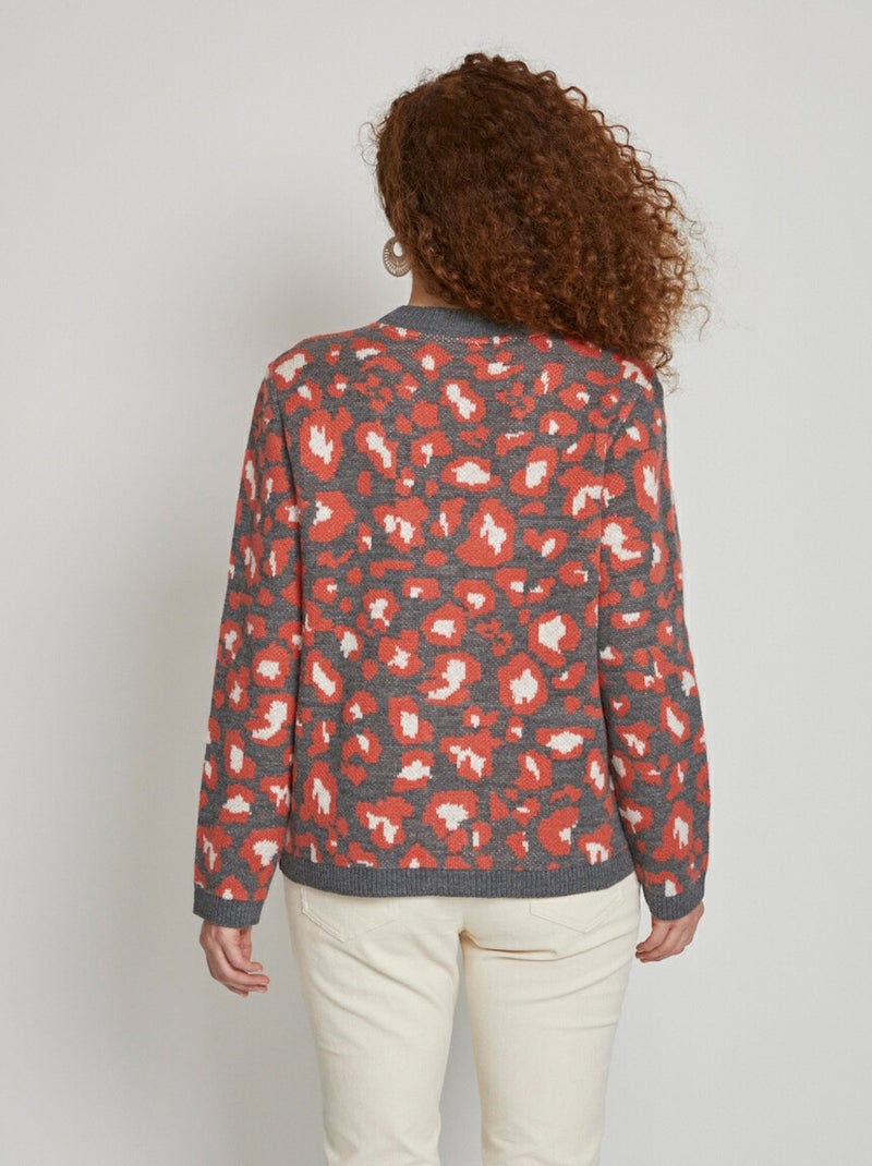 Cárdigan corto con botones en jacquard de leopardo - Afibel Terracota - Kiabi