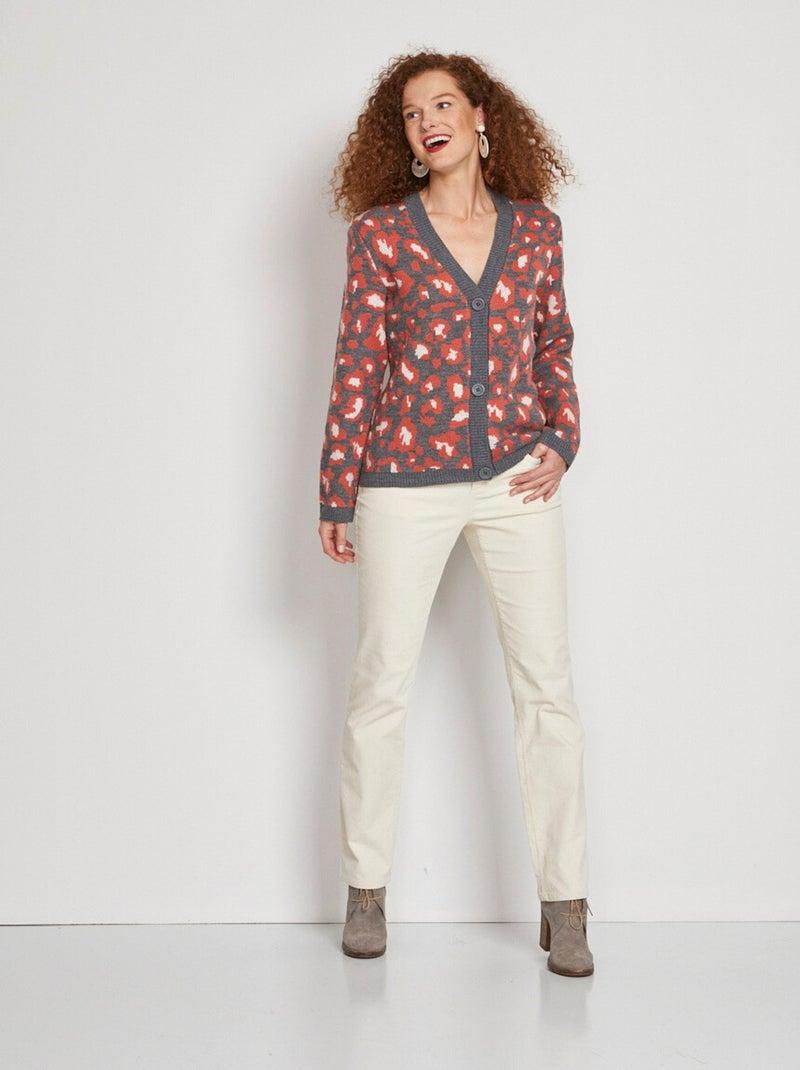 Cárdigan corto con botones en jacquard de leopardo - Afibel Terracota - Kiabi