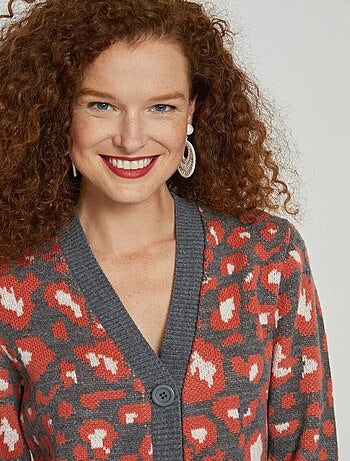 Cárdigan corto con botones en jacquard de leopardo
