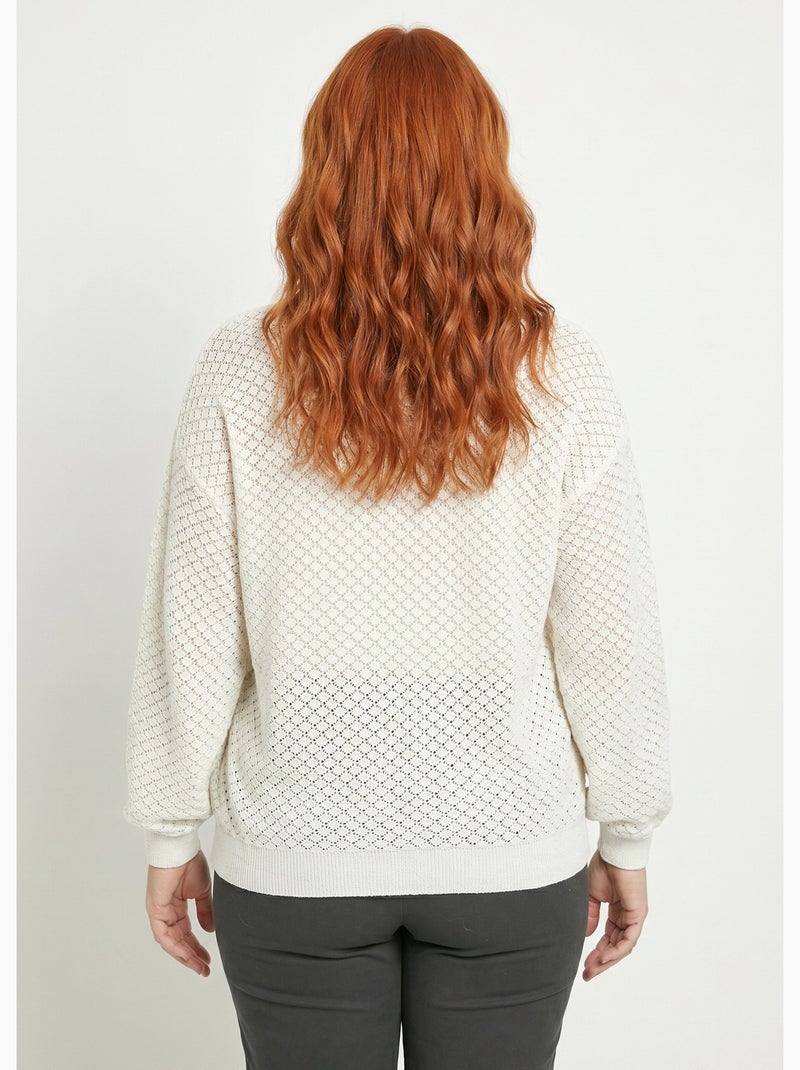 Cárdigan corto con cuello de pico y manga larga abotonado - Afibel Beige - Kiabi