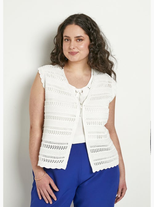 Cárdigan corto crudo calado con cuello de pico y sin mangas - Afibel - Kiabi