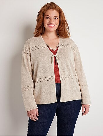 Cárdigan corto de borde a borde con manga larga