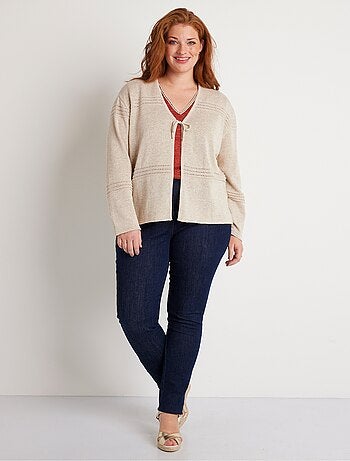 Cárdigan corto de borde a borde con manga larga