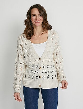 Cárdigan corto punto calado abotonado - Afibel