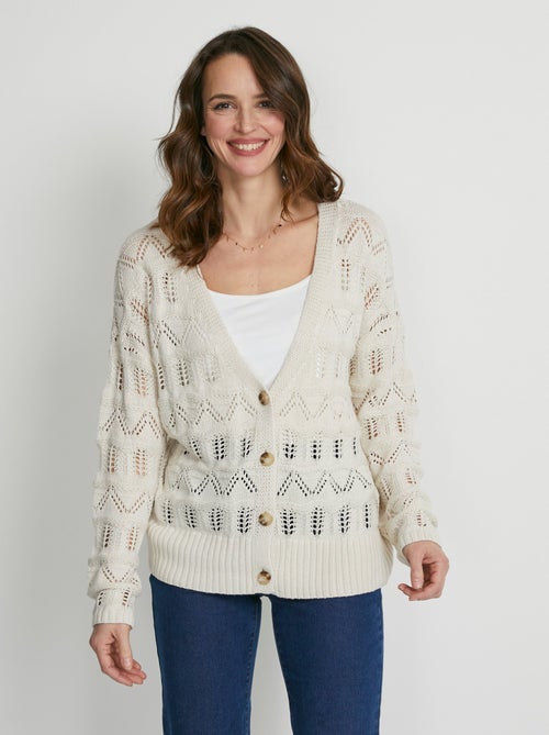 Cárdigan corto punto calado abotonado - Afibel - Kiabi