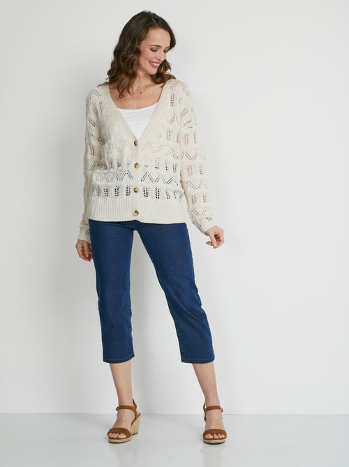 Cárdigan corto punto calado abotonado - Afibel - Kiabi