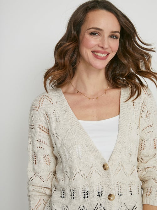 Cárdigan corto punto calado abotonado - Afibel - Kiabi