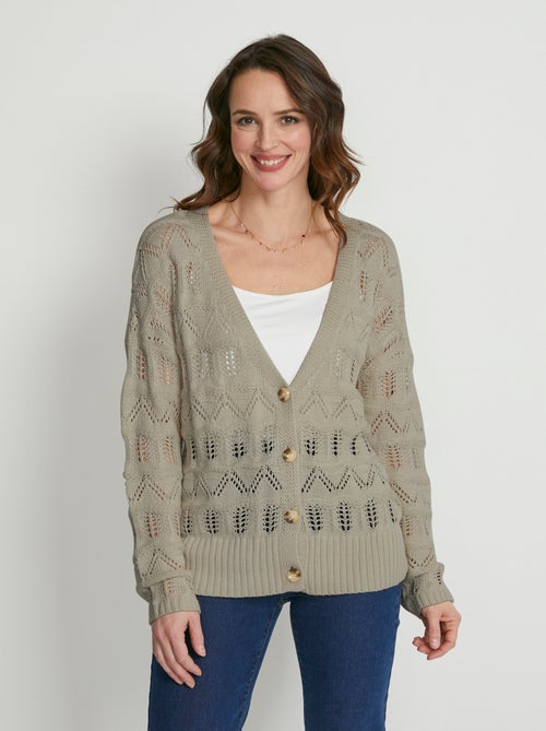 Cárdigan corto punto calado abotonado - Afibel - Kiabi