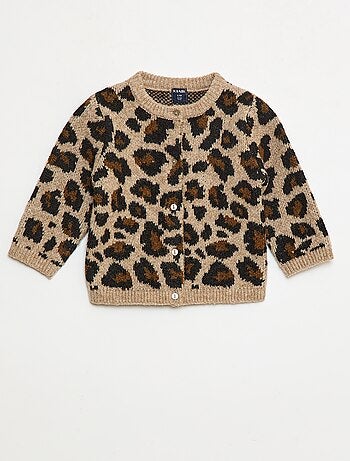 Cárdigan cuello redondo estampado de leopardo