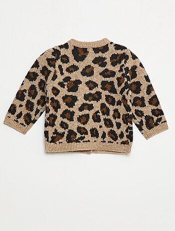 Cárdigan cuello redondo estampado de leopardo