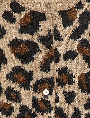 Cárdigan cuello redondo estampado de leopardo