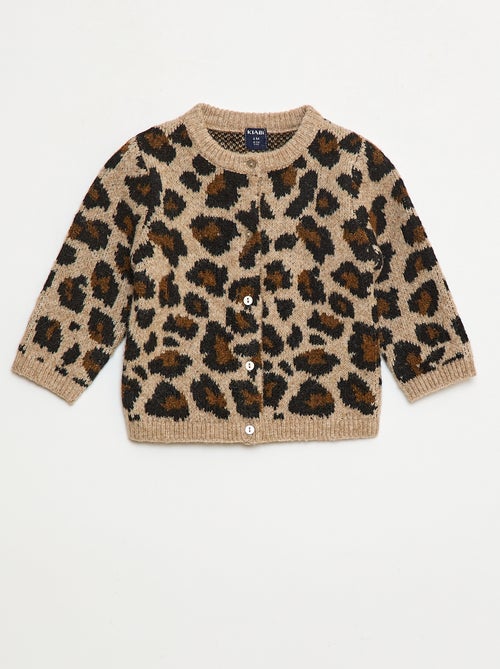 Cárdigan cuello redondo estampado de leopardo - Kiabi