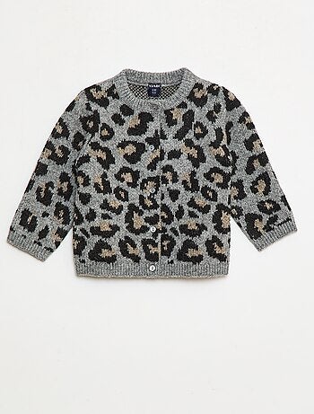Cárdigan cuello redondo estampado de leopardo