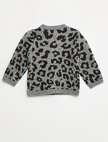 Cárdigan cuello redondo estampado de leopardo