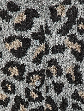 Cárdigan cuello redondo estampado de leopardo
