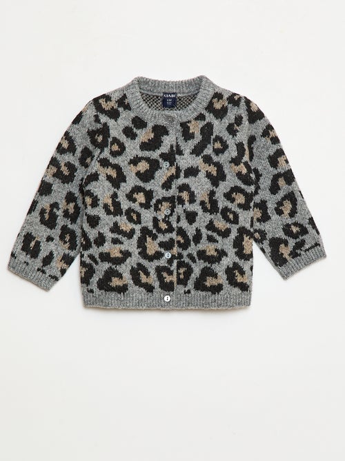 Cárdigan cuello redondo estampado de leopardo - Kiabi