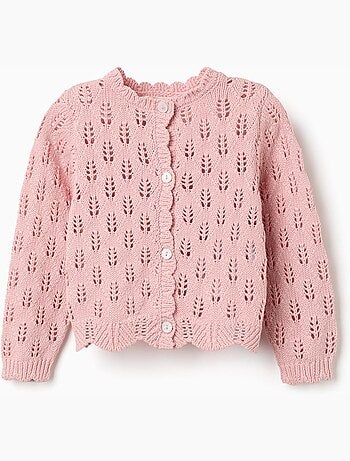 Cárdigan de algodón calado con extremos festoneados