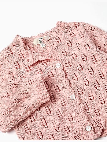 Cárdigan de algodón calado con extremos festoneados