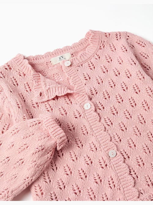 Cárdigan de algodón calado con extremos festoneados - Kiabi