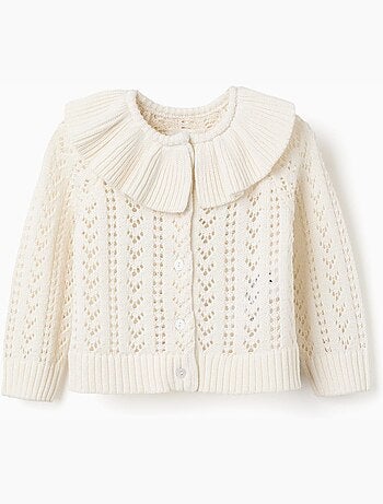 Cárdigan de algodón con punto calado y volantes