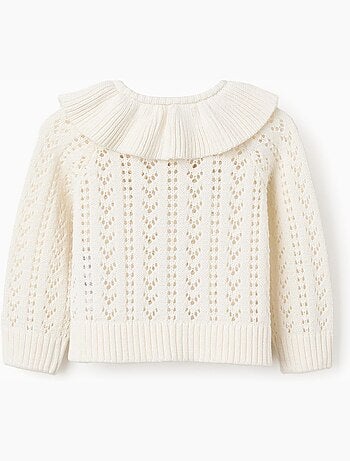 Cárdigan de algodón con punto calado y volantes