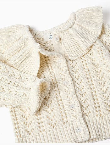 Cárdigan de algodón con punto calado y volantes