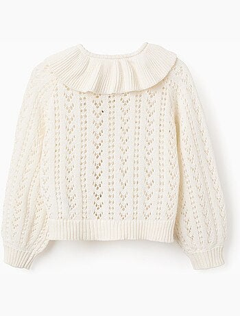 Cárdigan de algodón con punto calado y volantes