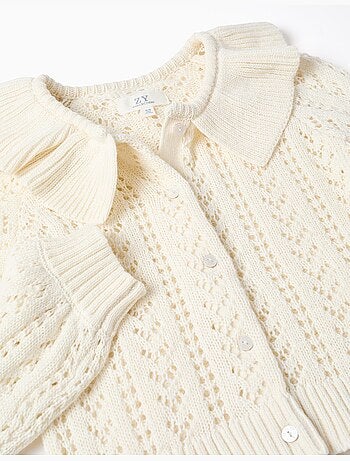 Cárdigan de algodón con punto calado y volantes