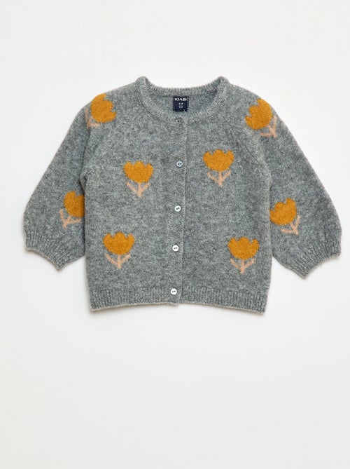 Cárdigan de cuello redondo con flores - Kiabi