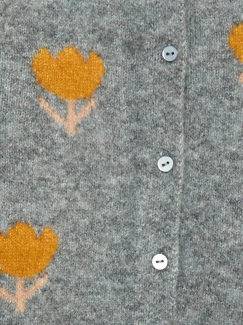 Cárdigan de cuello redondo con flores - Kiabi