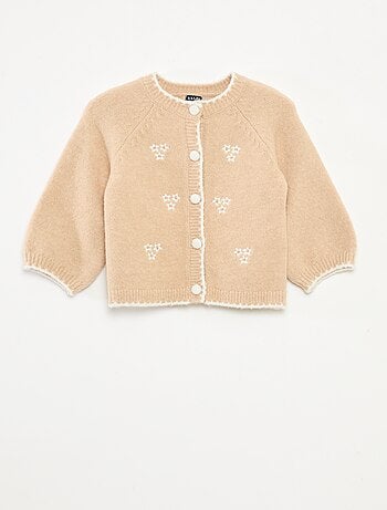 Cárdigan de cuello redondo con flores bordadas